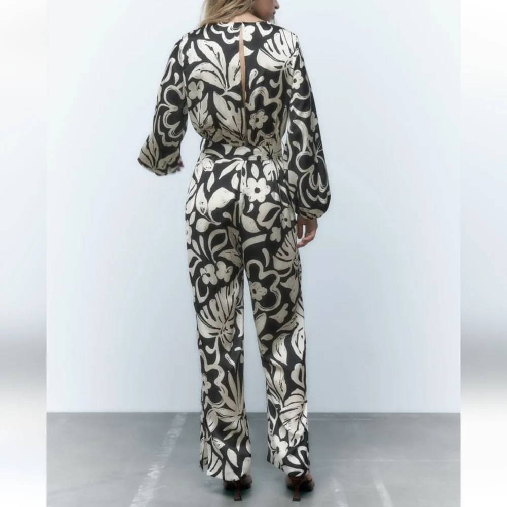 ZARA * SATIN LONG PRINT JUMPSUIT - Picture 2 of 11